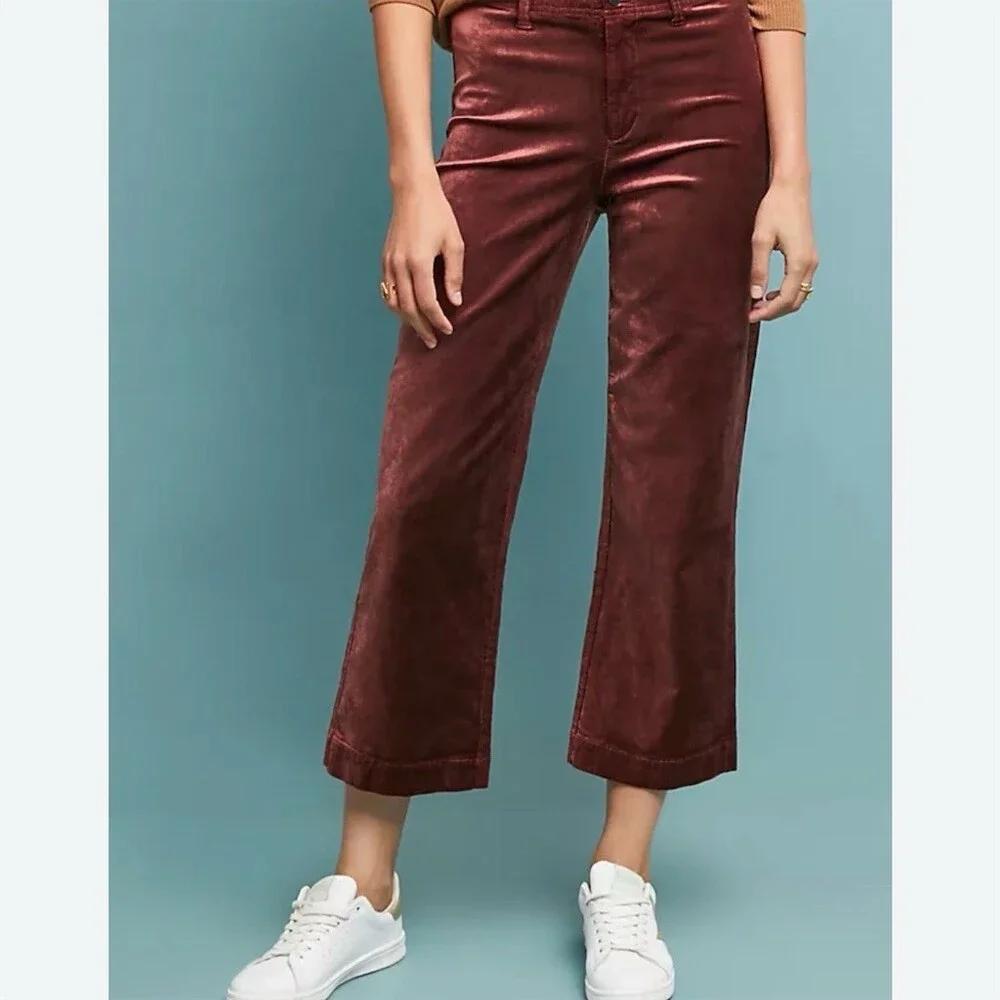 Anthropologie PAIGE Nellie Culotte Jeans Womens Size 31 Burgundy High Rise - Picture 6 of 6